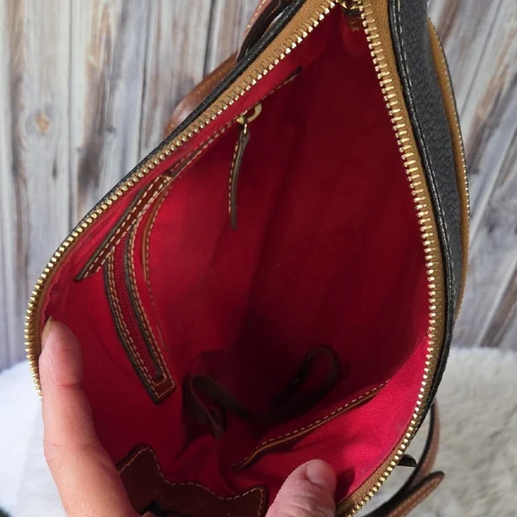 Dooney & Bourke Black and Brown Pebbled Leather Messenger Bag - Picture 9 of 11